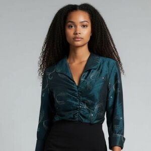 Frank Lyman Vintage Formalwear Pull On  Turquoise W Embellishments 3/4 Sleeve